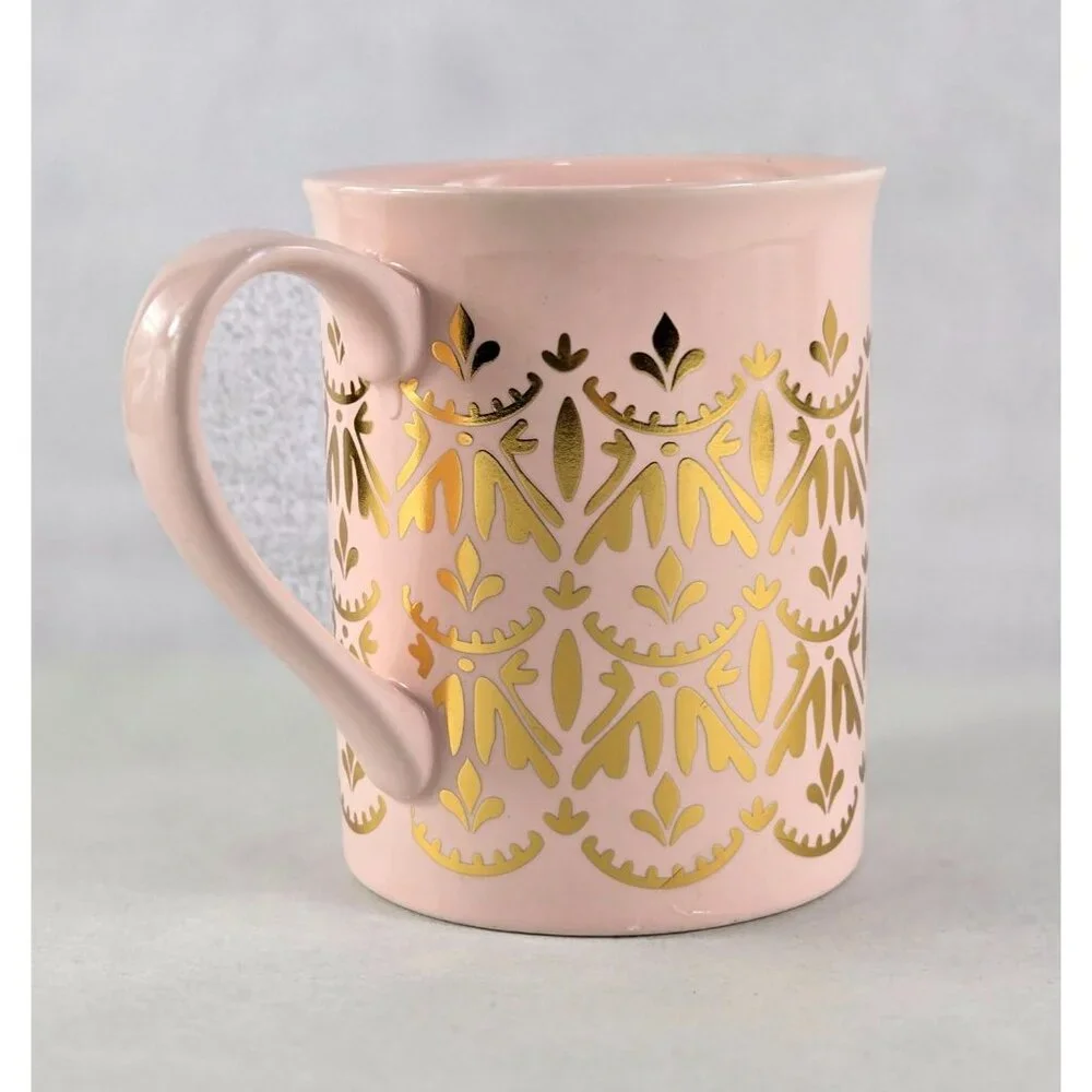Pinky Up Ceramic Mug Glossy Pink with Gold Accent 14 Fluid Ounce Elegant